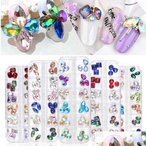 Decoraciones para uñas 1 caja Colorf Diamantes de imitación Gota de agua ovalada mixta Camaleón redondo Ab Gemas de cristal Strass 3D Glitter Drop Deliv Dhczt