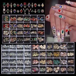 Décorations Nail Art 1Box Nail Art Strass Décorations Ensemble 3D Cristal Nail Charms Diamant DIY Alliage De Luxe Bijoux Gem Manucure Accessoires Pièces 230729