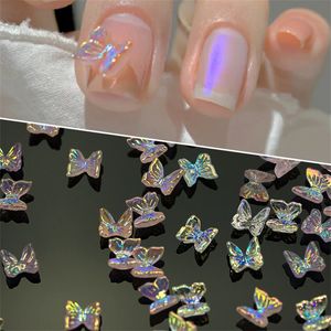 Nail Art Decorations 20PCS Aurora Multicolor Butterfly Charms Resin Crystal Rhinestones For Pressing Ornament On Gel Nails 230606