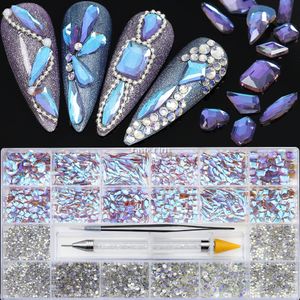 Nail Art Décorations 3320pcs Mix Tailles Différentes formes Couleurs Glitter Flatback Diamonds Bijoux Manucure Charm Picker Wax Pen Set 230921