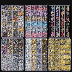 Nail Art Decorations Chunshu 24 Grid mixte Retro Gold Silver Gem Metal Zircon 3D Charmes Luxury Planet Diamond Manucure 230816