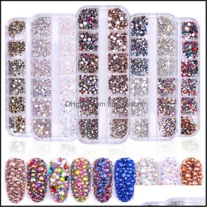 D￩corations d'art ￠ ongles Arri￨re plat Iridescent Crystal Ab Hinaistones Set Round Beads Gem Pearls For 3D DIY Crafts Dro Topscissors Dhils
