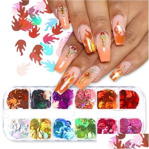 Nail Art Décorations Holographique Feu Été Décoration Autocollant Papillon Cercle Flocons 3D Mousseux Ongles Paillettes Bricolage Manucure Ensembles Dh7Ha