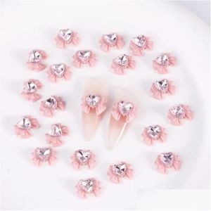Décorations d'art d'ongle Fournitures de manucure Charme 3D Coeur Faux Rose Bow Charms Strass pour étui de téléphone Accessoires Drop Livraison Hea Otlnm