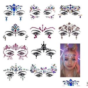 Nail Art Décorations Strass Festival Visage Bijoux Autocollant Faux Tatouage Autocollants Corps Paillettes Tatouages Gemmes Flash Pour Musique Fête Ma Dhwxn