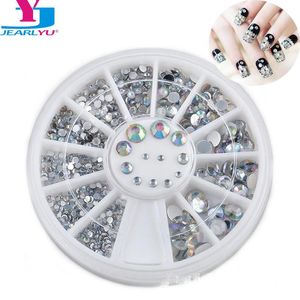 Strass de décoration pour Nail Art, mélange de diamants ronds argentés, 1.2mm/2mm/3mm/4mm, décoration 3D, pierres de décoration en Gel UV acrylique