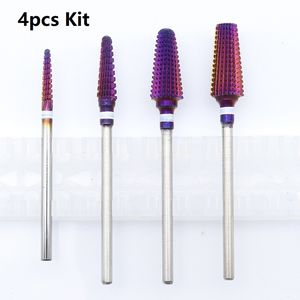 Nail Art Equipment 4pcs Kit Purple Pro Whole Carbide Drill Bits Electric Machine Limes Outils couper et polir 230505