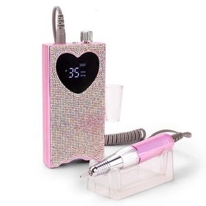 Equipo de arte de uñas Taladro eléctrico en forma de corazón 35000 RPM Cortador de fresado de uñas Molinillo de pedicura inalámbrico Máquina de perforación recargable 231207