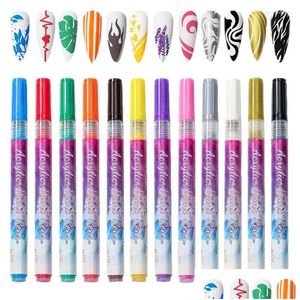 Kits d'art nail 3D PendS Set 0,7 mm Astuce 12 couleurs Doodle Makeup Supply Pen Kit For Flower Painting Match Drop Livrot Health Beauty Dha4v