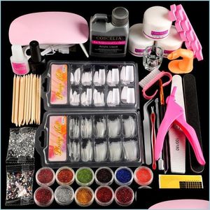 Kits Nail Art Kit Acrylique Avec Lampe Led Uv Fl Ensemble De Manucure Outils Poudre Liquide Paillettes Tout Pour Drop Delivery Santé Beauté Dhe9V