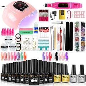 Nail Art Kits Polish Set With Extend Poly nail Gel Semi permanent varnish and UV LED Lamp Stainless Steel Nails Tool 231013