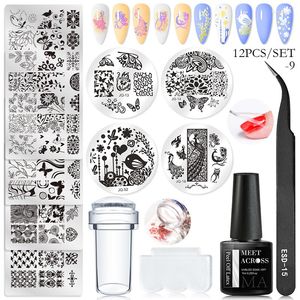 Kits d'art d'ongle modèles ensembles de plaques d'estampage conception fleur Animal verre température dentelle timbre plaques Image avec grattoir