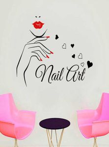 Nail Art Wall Sticker Vinyl Home Decor Design Interior Design Beauty Salon Nail Decal Fashion Girl Femme Fenture Décoration Murale A502 2105163382