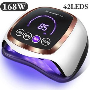 Nail Dryers 168W 42LEDs Nail Drying Lamp For Manicure Professional Led UV Drying Lamp With Auto Sensor Smart Nail Salon Equipment Tools 230220