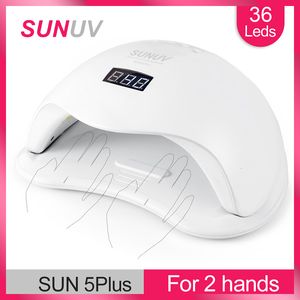 Nail Dryers SUNUV UV Led Lamp SUN5/ 5Plus48W Nail Dryer For Curing All Types Gel 99s Low Heat 36 Leds UV Lamp for Two Hands Nail Art Machine 230606