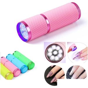 Nail Dryers Uv Light Torch Lamp Super Mini 9 Led Flashlight Traviolet Nail Dryer Nails Gel Mask Fast Drying Manicure Tool Drop Deliver Dhyzv