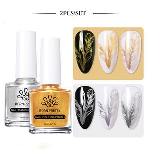 Nail Gel 2PCS Vernis À Ongles Set Gold Sliver Noir Stamping Polish Kit Pour Stamping Plate DIY Nail Art Image Impression Vernis 230706