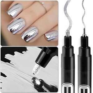 Nail Gel 2pcs / set Miroir Chrome Argent Nail Art PenMétallique Peinture Nail Pen Étanche Vernis À Ongles Stylos Art DIY Lignes Dessin Peinture Stylos 230703