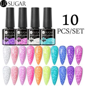 Nail Gel UR SUGAR 10 pièces/ensemble Kit de vernis à ongles flocon de neige 7 ml bouteille en verre Semi Permanent tremper UV LED Gel Nail Art Design manucure 231124