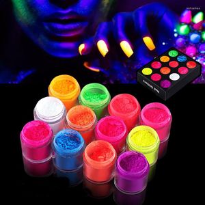 Nail Glitter 12 couleurs poudre fluorescente néon phosphore pigment ensemble art coloré 3D décorations de poussière