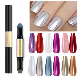 Nail Glitter Double Head Nail Poudre Coussin Pen Auroras Nails Laser Mirror Nail Art Glitter Muticolor Chrome Holographics Accessoire 230729