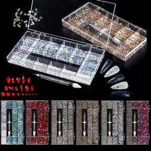 Nail Glitter Luxury Shiny Diamond Art s Cristal Décorations Set AB Glass 1pcs Pick Up Pen In Grids Box 21 Forme 230704