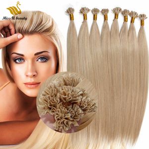 Nail Hair U tip Human HairBundles Extensions de cheveux pré-collées Blonde Rouge Orange Argent Couleur 1g / mèches 100g un paquet