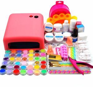 Ensemble de manucure pour ongles, lampe UV rose 36W, poudre de Gel acrylique, liquide à paillettes, primaire, brosse en cristal, outils tampons, Kit4735216