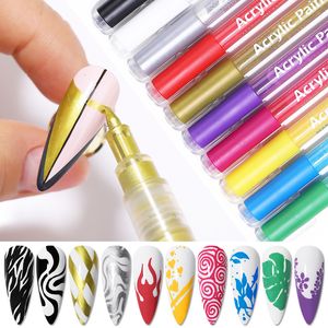 Esmalte de uñas 4/12 piezas de nail art graffiti pens Negro UV gel pulido Color pintura detalle pluma DIY nail art gel pulido herramientas de decoración 230718