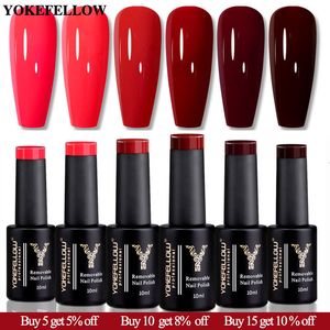 Nail Polish YOKEFELLOW 10ML Gel Nail Polish Sparkle Red Gel Polish Soak Off UV LED Gel Varnish 122 Colors Nail Art Manicure Gifts for Women 230706