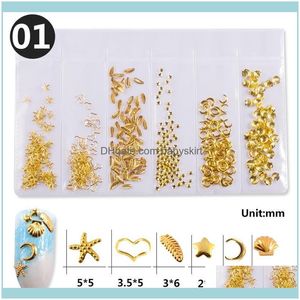 Nail Salon Health Beautynail Art Decoraciones Dapai Thin Aessories Summer Shell Slider Studs Mixto 3D Diy Hollow Metal Frame Gold Rivet