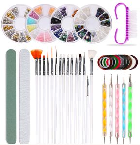 NAK003 Ensemble complet de manucure Brosses Stylo Pour kit d'art d'ongle Avec autocollant en aluminium et ongles pointes de stylo pointillés fichiers poussière enlever la brosse