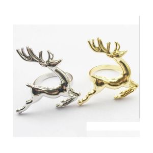 Anneaux de serviette en gros cerf de Noël Sier / porte-boucle en alliage d'or El décoration de table de fête de mariage livraison directe maison jardin Kitc Dhgm7