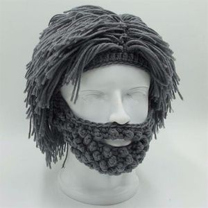 NaroFace hecho a mano de punto hombres invierno crochet bigote sombrero barba gorros cara borla máscara de bicicleta esquí gorro cálido sombrero divertido regalo nuevo C275Y