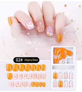 NAT006 24 pcs coloré Réutilisable Couverture Complète Faux Ongles Artificiels Conseils Détachable Ongles Art Faux Extension Conseils avec gel UV enduit