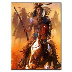 Native Indian Warrior Chief Riding Horse Retro American Wall Art Canvas Canvas Carteles Vintage Pinturas clásicas Imágenes de pared para sala de estar Decoración del hogar