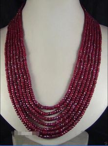 NATURAL 4mm NATURAL RUBY FACETED BEADS NECKLACE 7 STRAND