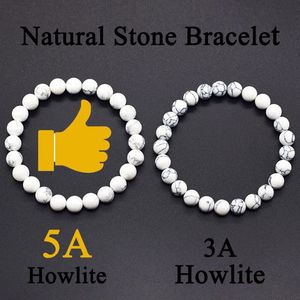 Natural 5a Blanc White Hurlite Real Stone Perle Bracelet Original pour femmes Men Energy Healing Yoga Stretch Meditation Bijoux 240423