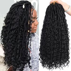 Color natural Ombre Gold Desordenado Diosa 18 pulgadas Faux Locs Bohemio Rizado Sintético Trenzas de ganchillo Extensiones de cabello para mujeres afro