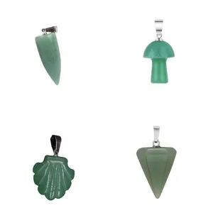 Pendentif à breloque en pierre de cristal naturel diverses formes pendentif de décoration en aventurine verte pour la fabrication de bijoux