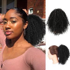 Natural Curly High Puff Drawstring Ponytail Human Hair Clip In Updo Ponytails for African American Daily Use Natural Black Color 120gram