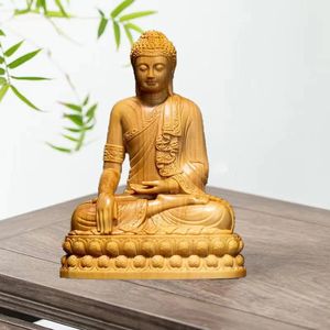 Cypress naturel Lndia Shak Yamuni Bouddha Personnages Figurines Hand Scarved Wood Home Room Bureau Feng Shidecoration Statue 231227