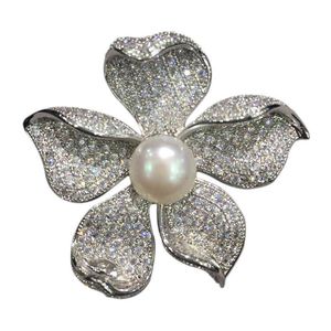 Broche perle d'eau douce naturelle broches fleur zircon cubique mode femmes bijoux gratuit