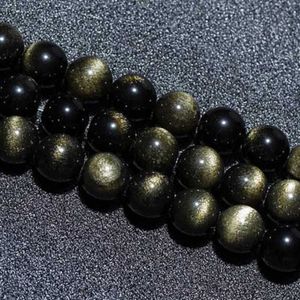 Round Crystal Bead a granel suelto obsidiana de oro natural piedra redonda para joyas de bricolaje que hace 1 hilo 38 cm