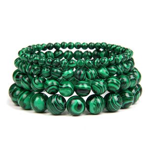 Bracelet en pierre de Malachite verte naturelle 4/6/8/10mm fait à la main perles rondes Bracelets Couple énergie Yoga Bracelet hommes femmes bijoux