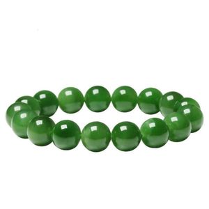 Bracelet en perles de jaspe naturel, fil à main vert Hotan Jade, jaspe russe