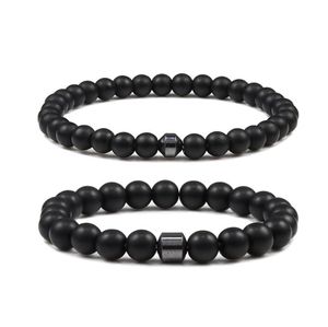 Bracelet en pierre de roche naturelle énergie cylindre d'hématite diffuseur de lave noire 6/8mm perles bracelets pour femmes Yoga brin bijoux