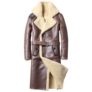 Veste en peau de mouton naturelle pour hommes hiver en cuir véritable manteau de fourrure véritable pour hommes Long Vintage en peau de mouton Wp17a383 Faux hommes