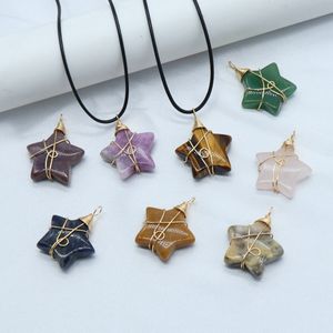 Breloques en pierre naturelle, pendentif étoile, pierre précieuse, Quartz, collier de guérison, bijoux pour femmes et hommes