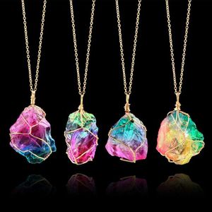 Colgantes de piedra natural Collar irregular de rebanada multicolor Moda Cuarzo Metal Joyería de lujo Piedras de energía curativa para mujeres niñas ZYY335